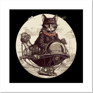 Steampunk Airship Cat Posters and Art